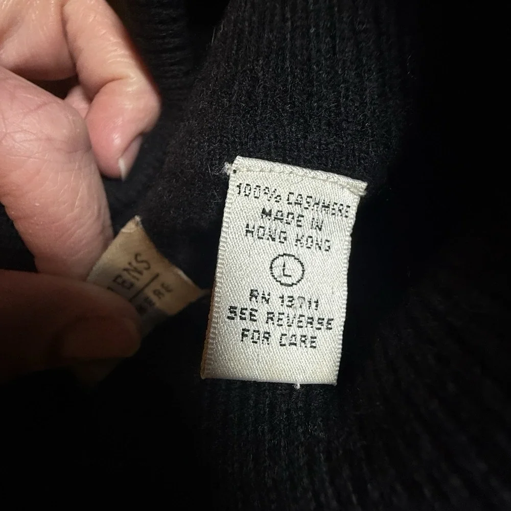 Valerie‎ Stevens Two Ply Cashmere Black Turtleneck Sweater Cable Knit Large VTG